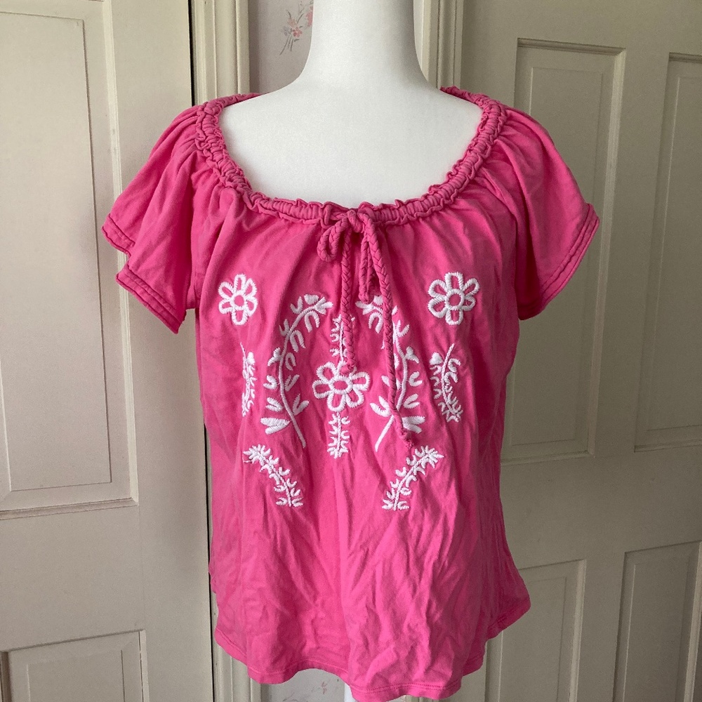 Pink Top with White Flowers